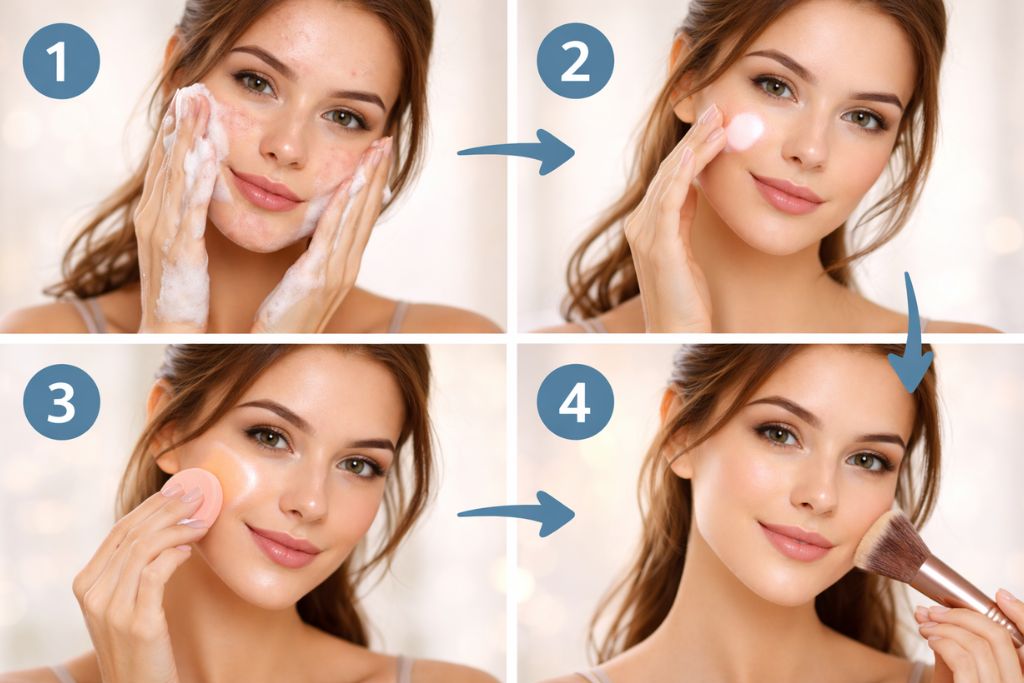 how to apply foundation for acne prone skin step by step
