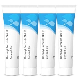 "Benzoyl peroxide cream for acne treatment and reducing bacteria on skin"