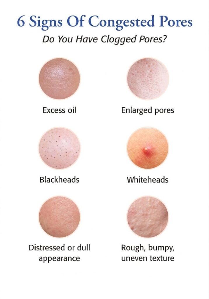 Close-up of clogged pores on acne-prone skin