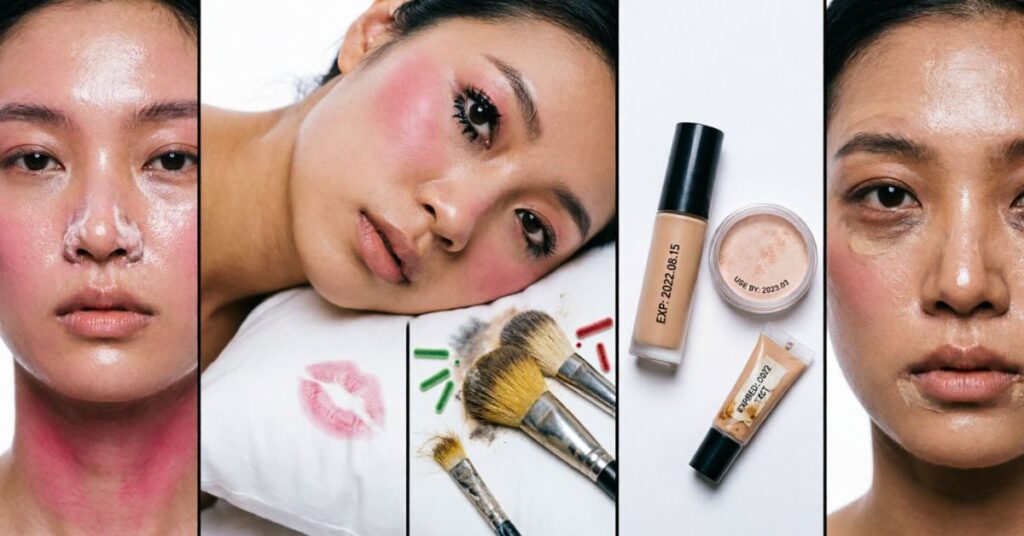 common makeup mistakes for acne prone skin like heavy foundation sleeping with makeup and dirty brushes