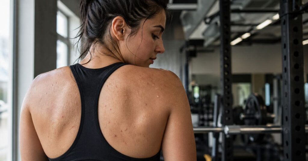 what causes back acne in females excess oil clogged pores acne on skin close-up illustration