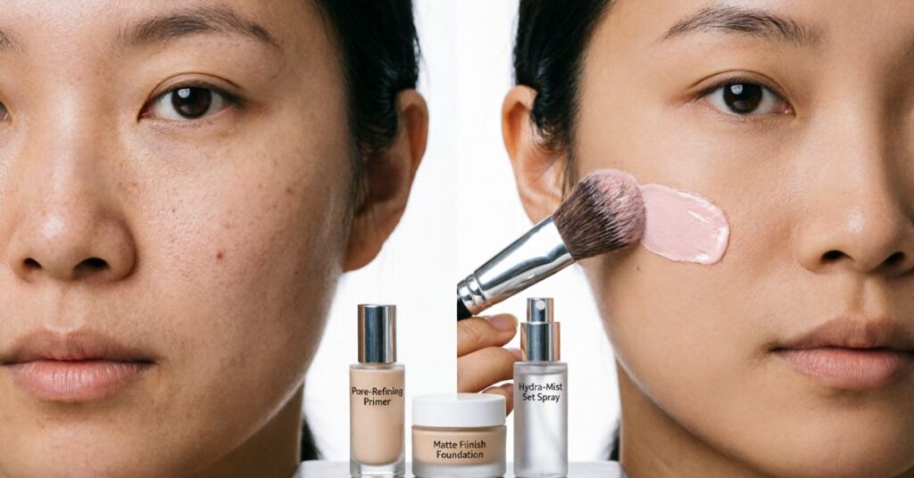 Makeup tips to hide pore pores with primer and foundation