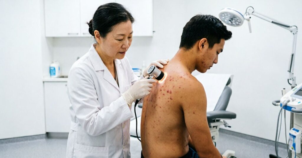 dermatologist treating severe body acne