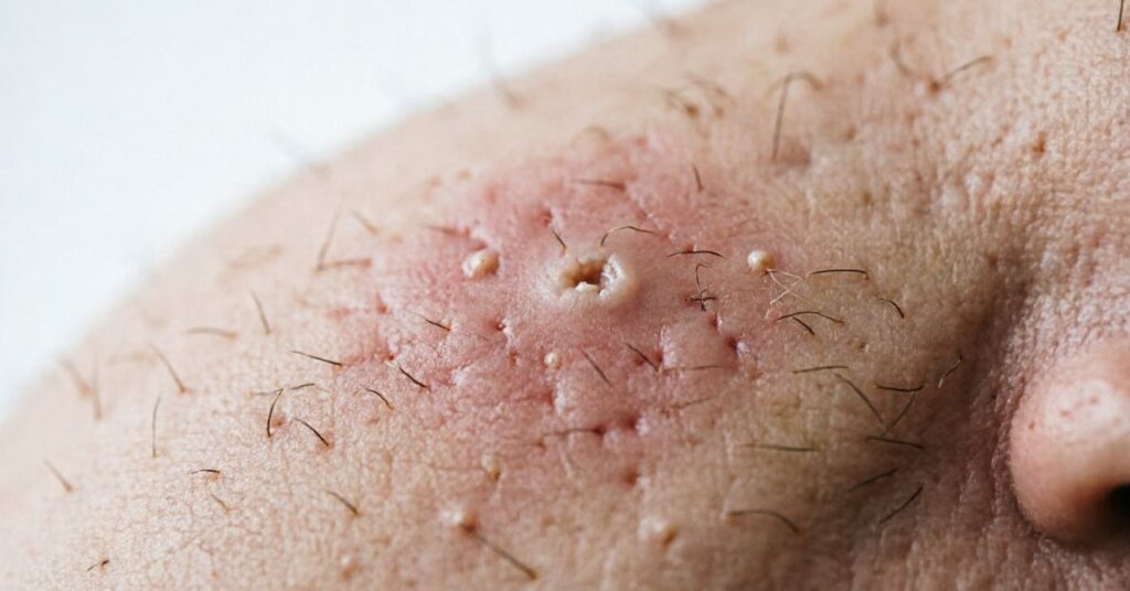 Why do spots hurt before they appear showing early acne forming under the skin with swelling and pain