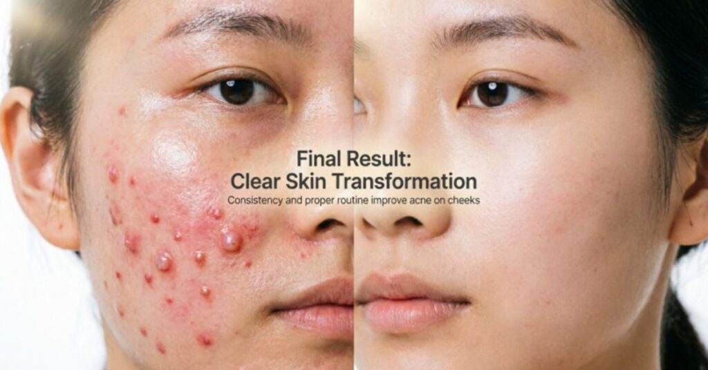 acne on cheeks meaning before and after clear skin result with proper skincare routine