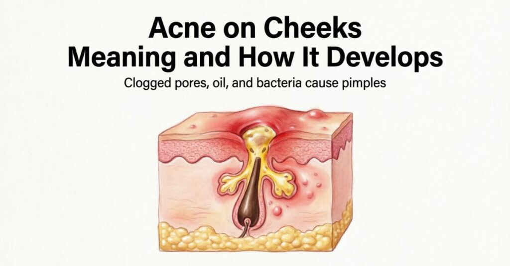  acne on cheeks meaning how it develops clogged pores oil bacteria skin diagram with text