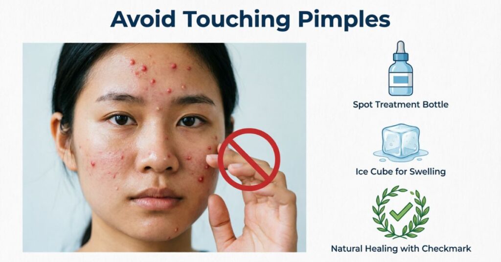 avoid touching forehead pimples
