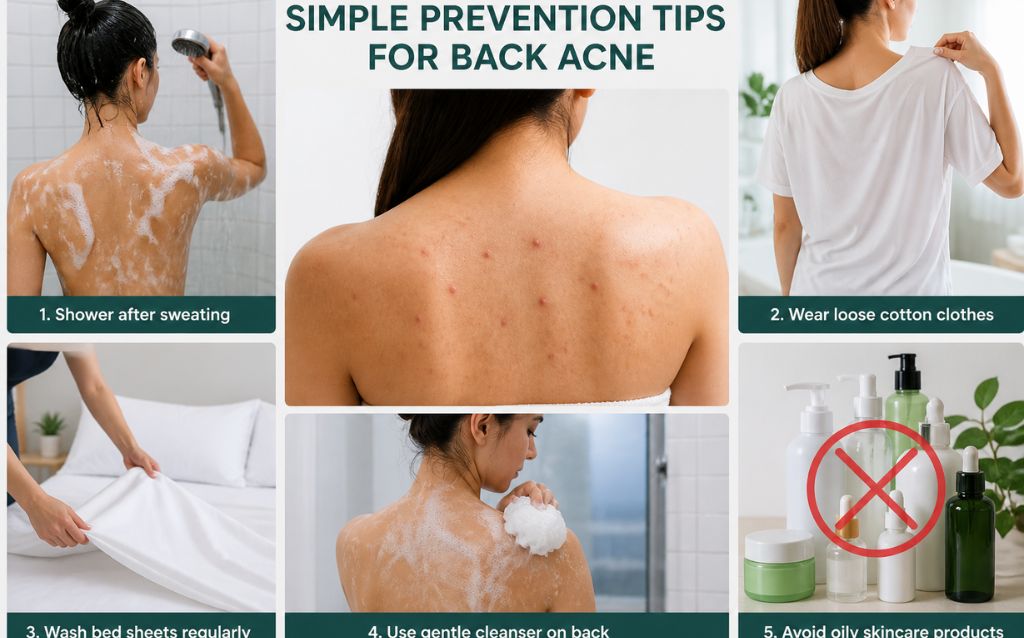 daily routine to prevent back acne and keep skin clean
