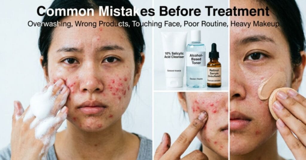  acne on cheeks meaning common mistakes before treatment overwashing wrong products touching face heavy makeup skincare errors