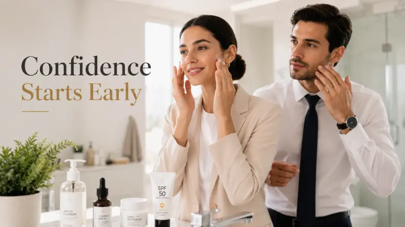 Importance of a fast 5-minute skincare routine in the morning for working women and men: Productivity and confidence