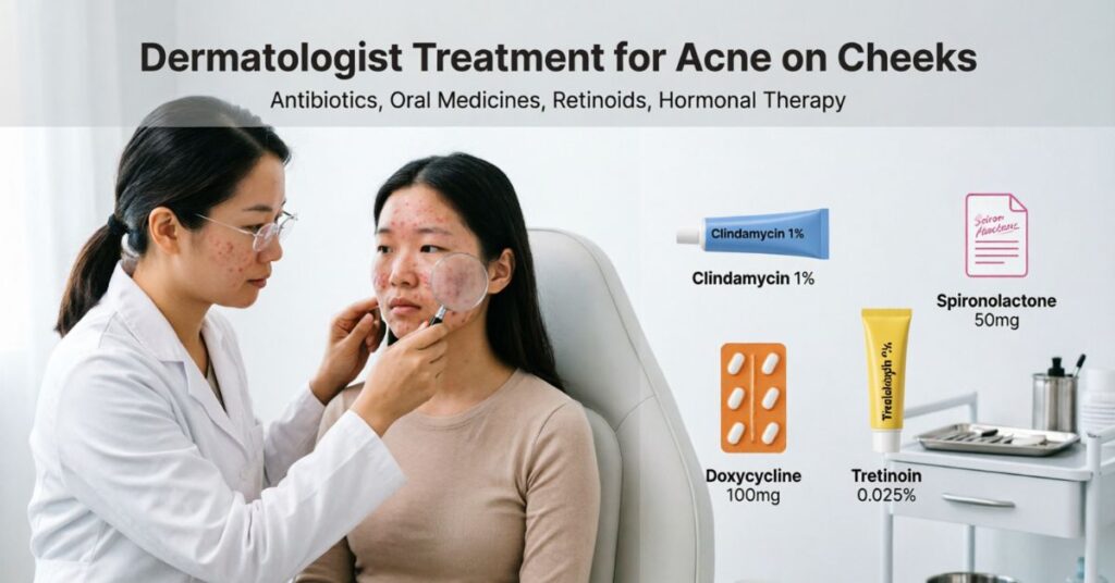  acne on cheeks meaning dermatologist treatment antibiotic creams oral medications retinoids hormonal therapy