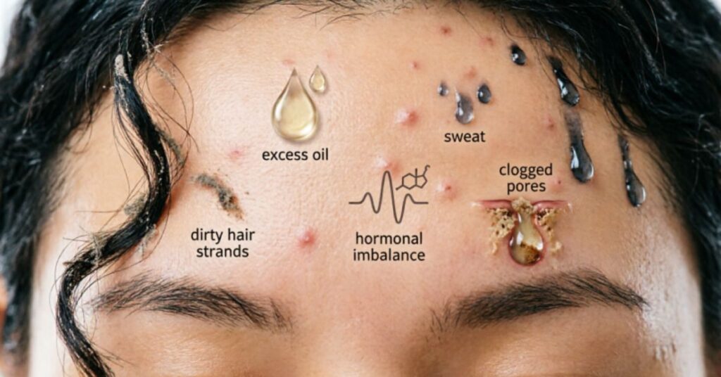 How to Get Rid of Forehead Acne: 7 Powerful Tips Young woman experiencing hormonal forehead acne caused by oil production and hormone imbalance
