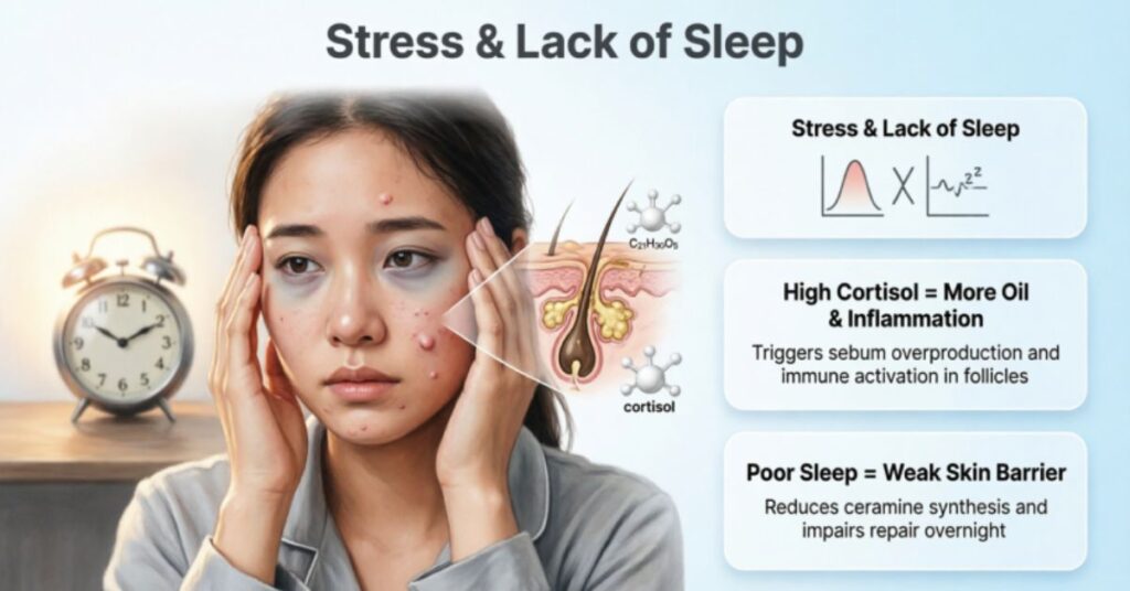 How to Get Rid of Forehead Acne: 7 Powerful Tips Stress and lack of sleep worsening forehead acne through inflammation and excess oil production