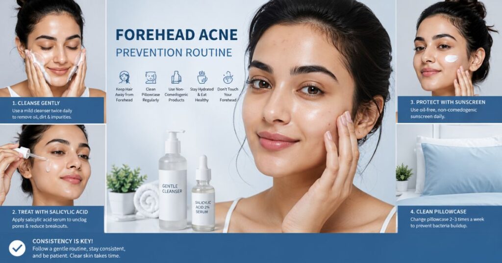 How to Get Rid of Forehead Acne: 7 Powerful Tips Young woman following skincare tips to reduce forehead acne and clogged pores