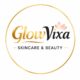 GlowVixa skincare and beauty round gold logo on white background