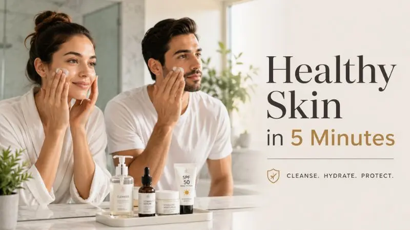 Importance of a fast 5-minute skincare routine in the morning for working women and men: Skin health benefits