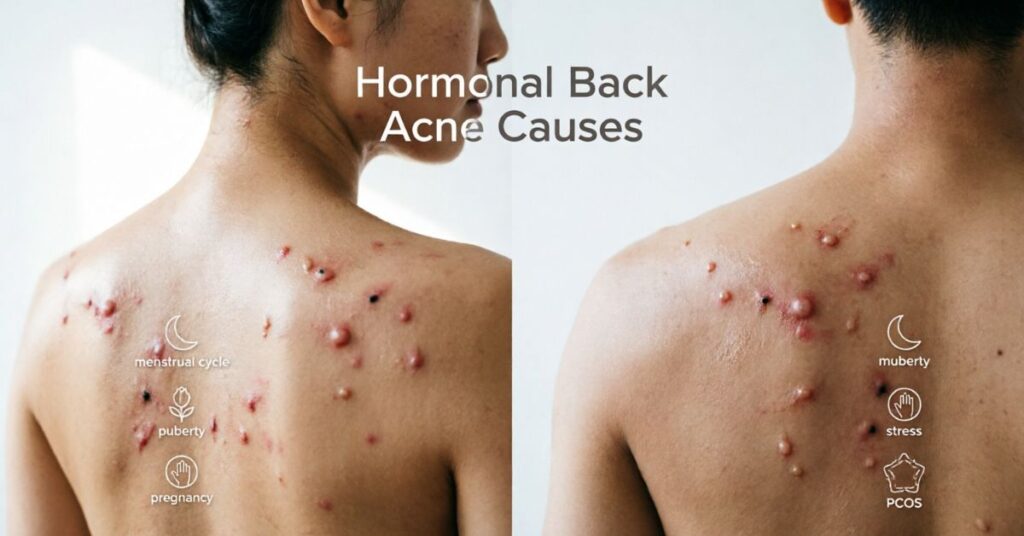 hormonal back acne causes including puberty stress pregnancy and PCOS