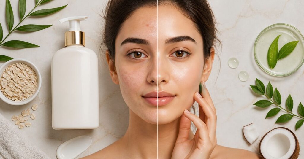 Comparison of oily skin and hydrated skin after using lotion