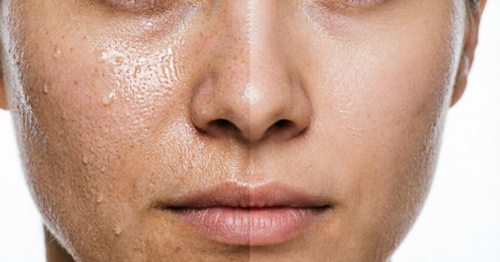 Comparison of oily skin and hydrated skin after using lotion