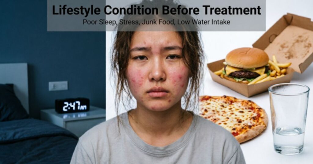  acne on cheeks meaning lifestyle condition before treatment poor sleep stress junk food low water intake skin problems