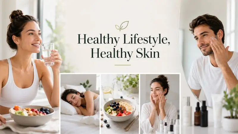 Lifestyle impact on skin for working women and men with healthy habits and skincare routine