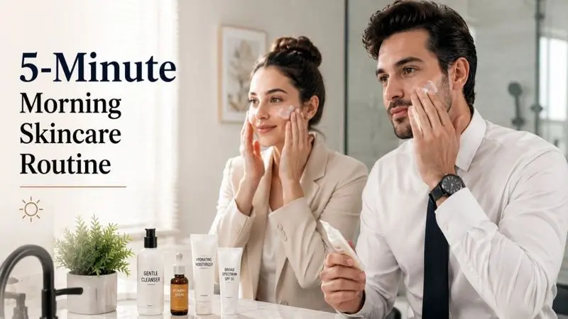 Importance of a fast 5-minute skincare routine in the morning for working women and men: Basic steps