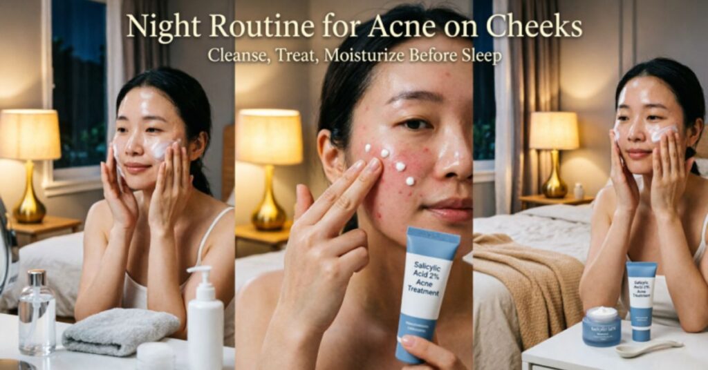  acne on cheeks meaning night skincare routine cleansing removing makeup acne treatment moisturizer before sleep