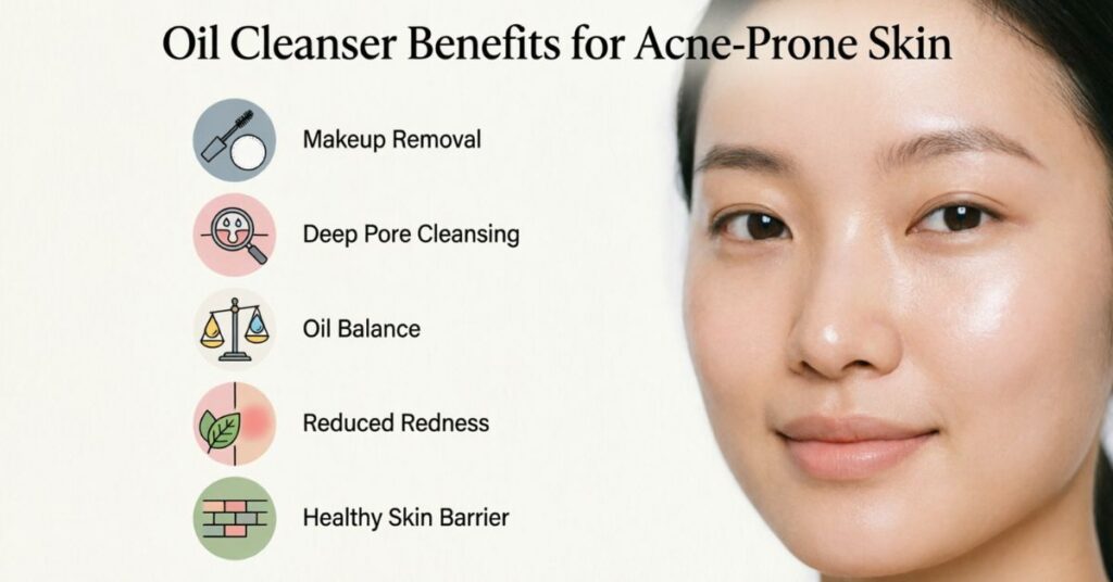 Oil Cleanser for Acne Prone Skin – Complete Guide key benefits of oil cleanser for acne prone skin including deep cleansing oil balance and skin protection