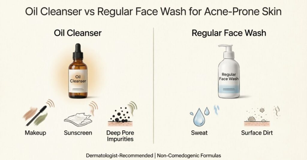 Oil Cleanser for Acne Prone Skin – Complete Guide oil cleanser for acne prone skin vs regular face wash differences deep cleaning and surface cleansing