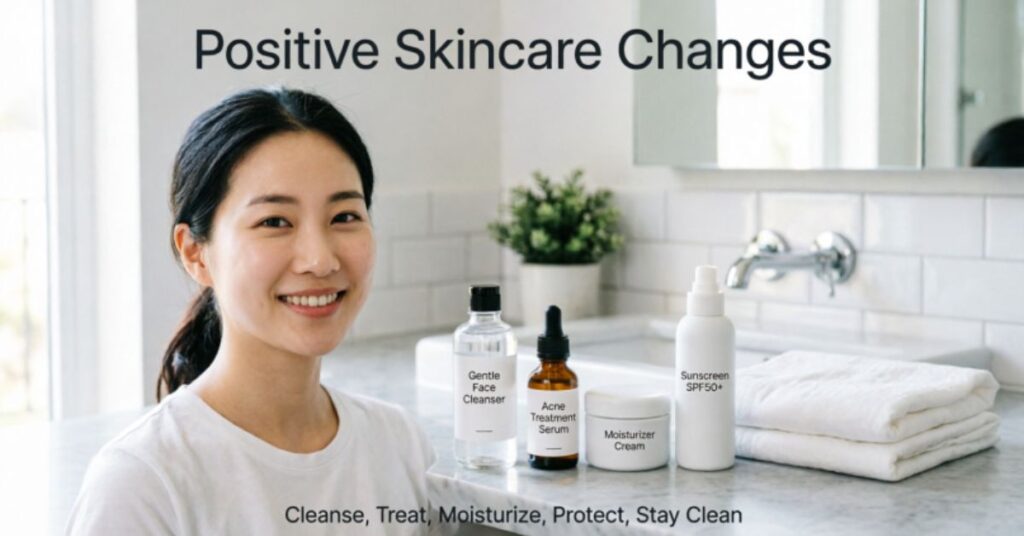  acne on cheeks meaning positive skincare changes cleansing treatment moisturizer sunscreen hygiene