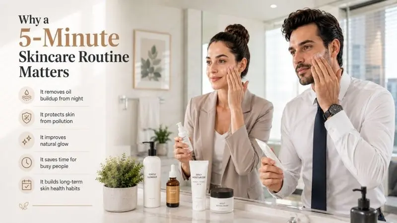 Importance of a fast 5-minute skincare routine in the morning for working women and men: Why it matters