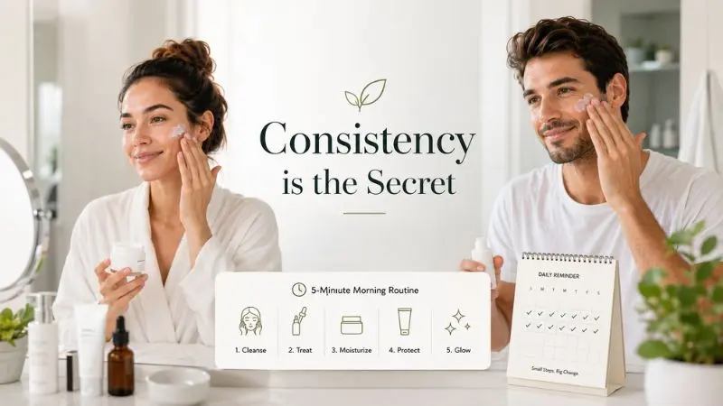 Why consistency is the real secret in a fast 5-minute morning skincare routine for working women and men