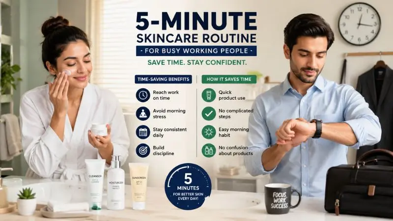 Importance of a fast 5-minute skincare routine in the morning for working women and men: Time-saving benefits