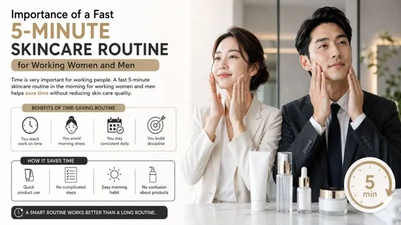 Importance of a fast 5-minute skincare routine in the morning for working women and men: Time-saving benefits