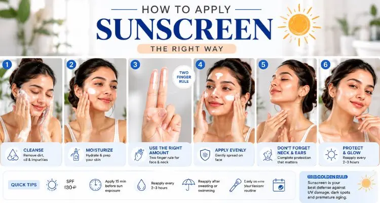 Correct method of applying sunscreen on face and neck