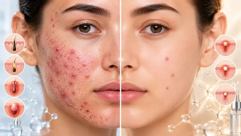 Acne vs Pimples real difference showing chronic acne breakouts and temporary pimples on facial skin