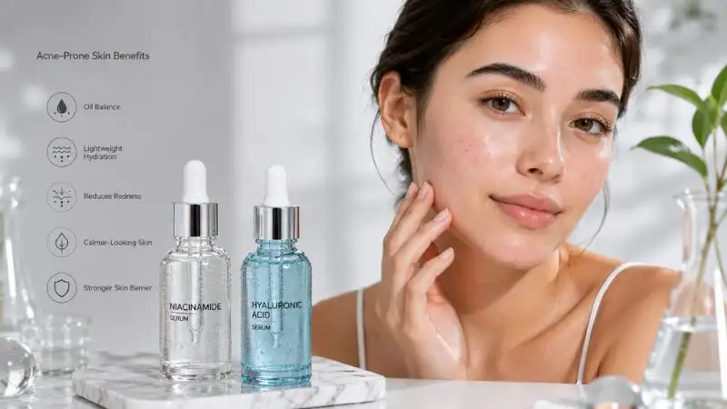 Niacinamide and hyaluronic acid benefits for acne-prone skin and hydration