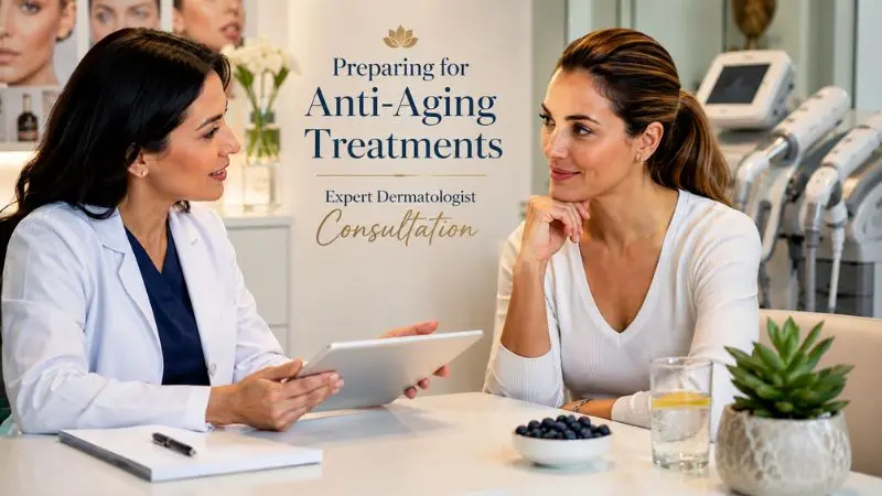 Woman consulting a dermatologist before anti-aging procedures for safer and better treatment results.