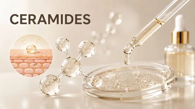 Young woman with acne-prone skin applying a ceramide-rich moisturizer to strengthen the skin barrier and maintain healthy hydration.