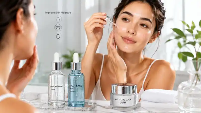 Niacinamide and hyaluronic acid skincare routine for improving skin moisture and hydration