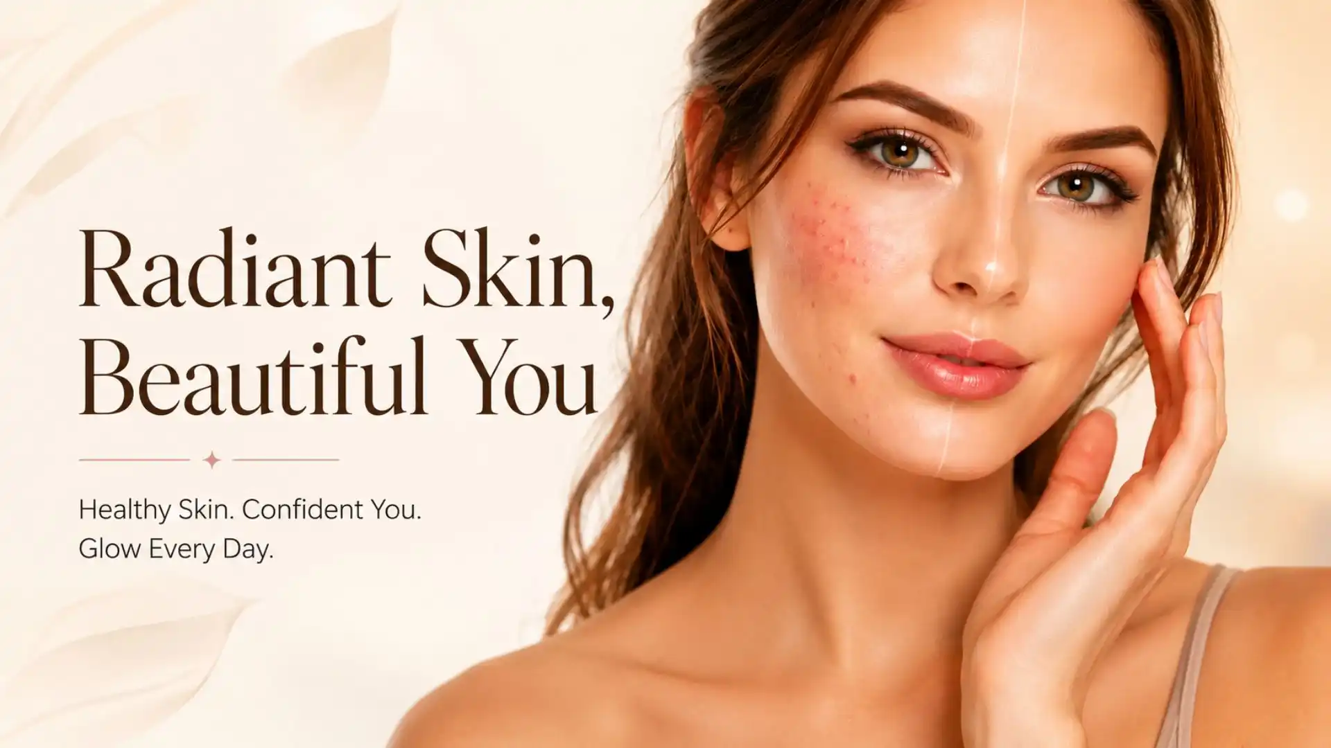 Woman with acne-prone skin transitioning to clearer, healthier skin, representing skincare improvement and a radiant complexion.