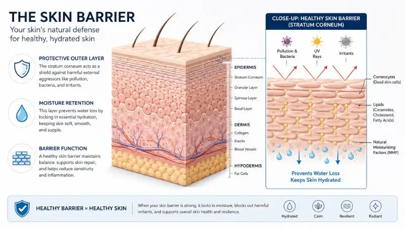 Skin barrier structure showing protective outer skin layer and moisture protection