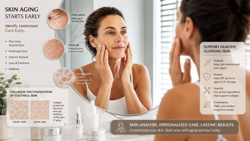Thinking About Anti-Aging Procedures while examining skin concerns including wrinkles, fine lines, and early aging signs in a professional skincare setting