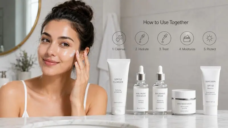 How to use niacinamide and hyaluronic acid together in a daily skincare routine