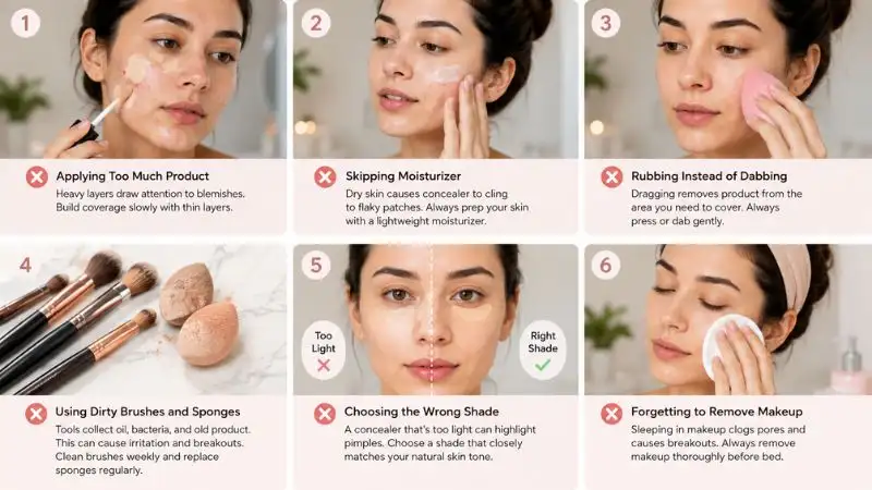 Common concealer mistakes to avoid when applying concealer for acne prone skin for smooth, long-lasting coverage.