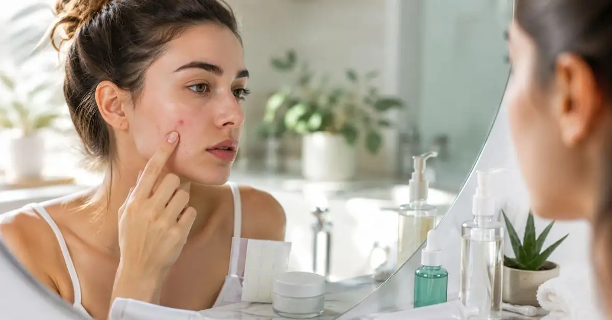 How to Dry Out a Pimple featured image of a young woman applying acne spot treatment to reduce redness