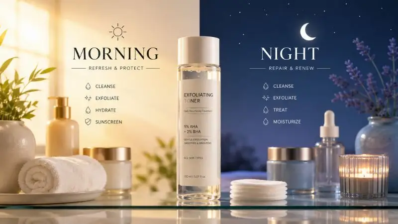Best exfoliator for acne-prone skin morning and night skincare routine with a chemical exfoliating toner