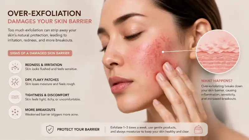 Over-exfoliated damaged skin barrier redness irritation