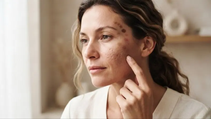 Acne Marks vs True Scars showing flat skin discoloration and uneven acne scar texture