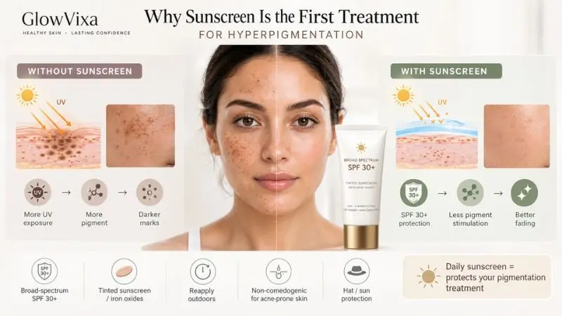 Sunscreen as the first treatment for hyperpigmentation on face